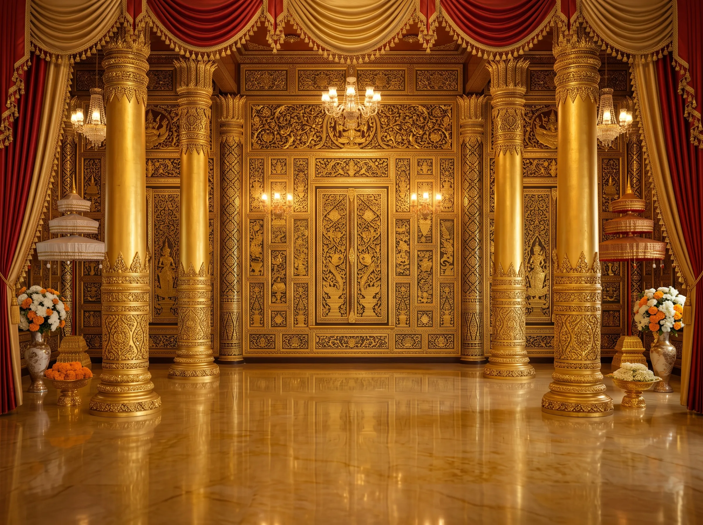 Red Velvet Gold Pillar Hall